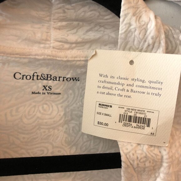 Croft & Barrow White Paisley Sheer Open Front Duster Cardigan XS - Picture 3 of 4